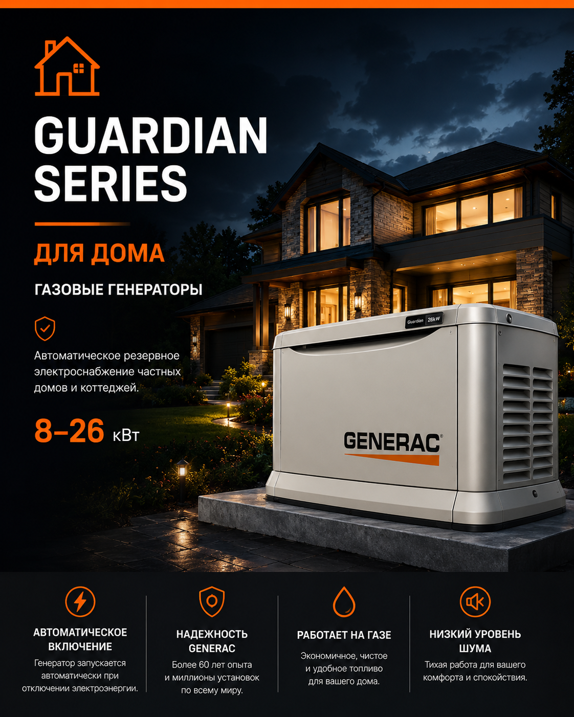 GENERAC Guardian Series — газовые генераторы для дома