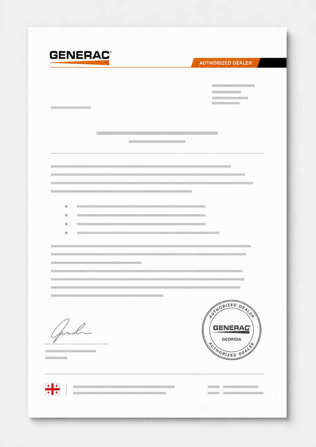 Макет письма партнёра GENERAC в Грузии